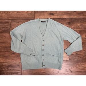 Vtg Puritan Sz L Aquaknit 2 Ply Lambswool Blue Cardigan Grandpa Sweater Marled